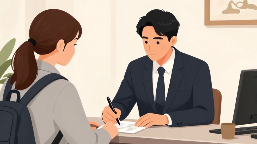 Illustration%20of%20a%20traveler%20signing%20forms%20at%20a%20hotel%20reception%2C%20focused%20and%20respectful%20expression%2C%20bright%20colors%2C%20illustrated%20style