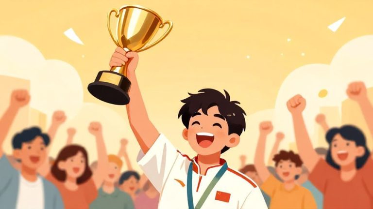 Illustration%20of%20a%20victorious%20person%20holding%20a%20trophy%20high%20with%20joyful%20expression%2C%20crowd%20cheering%20in%20the%20background%2C%20bright%20colors%2C%20illustrated%20style