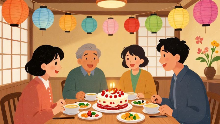 Illustration%20of%20a%20warm%20Japanese-style%20room%20with%20people%20smiling%20and%20sharing%20birthday%20cake%2C%20decorated%20with%20colorful%20paper%20lanterns%20and%20flowers%2C%20vibrant%20colors%2C%20illustrated%20style