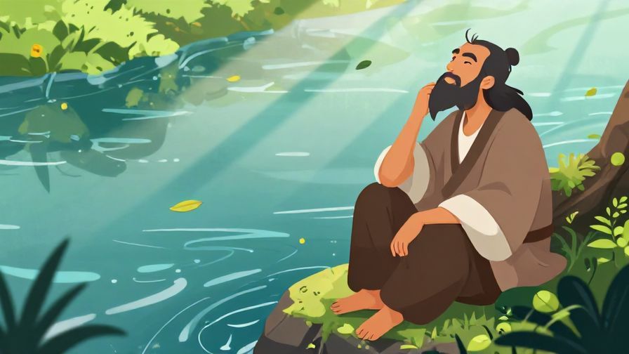 Illustration%20of%20a%20wise%20person%20reflecting%20peacefully%20beside%20a%20calm%20river%2C%20surrounded%20by%20floating%20leaves%20and%20soft%20light%20rays%2C%20vibrant%20colors%2C%20illustrated%20style