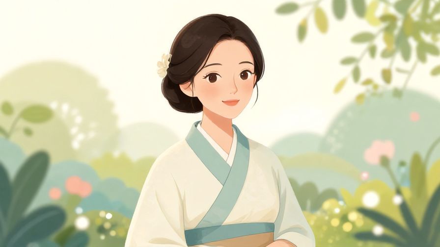 Illustration%20of%20a%20woman%20in%20traditional%20clothing%20smiling%20gracefully%2C%20garden%20background%2C%20soft%20pastel%20colors%2C%20illustrated%20style