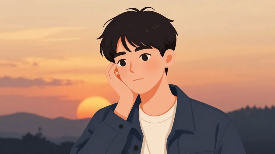 Illustration%20of%20a%20young%20man%20looking%20a%20bit%20sheepish%20with%20a%20sunset%20background%2C%20warm%20colors%2C%20illustrated%20style