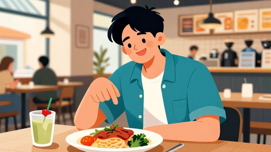 Illustration%20of%20a%20young%20person%20casually%20pointing%20at%20a%20dish%20with%20a%20relaxed%20smile%20in%20a%20modern%20cafe%2C%20vibrant%20colors%2C%20illustrated%20style