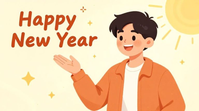 Illustration%20of%20a%20young%20person%20cheerfully%20wishing%20someone%20a%20happy%20New%20Year%2C%20bright%20sunrise%20background%2C%20warm%20colors%2C%20illustrated%20style