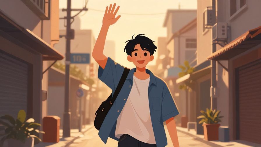 Illustration%20of%20a%20young%20person%20energetically%20waving%20hello%20in%20a%20city%20alley%20at%20sunset