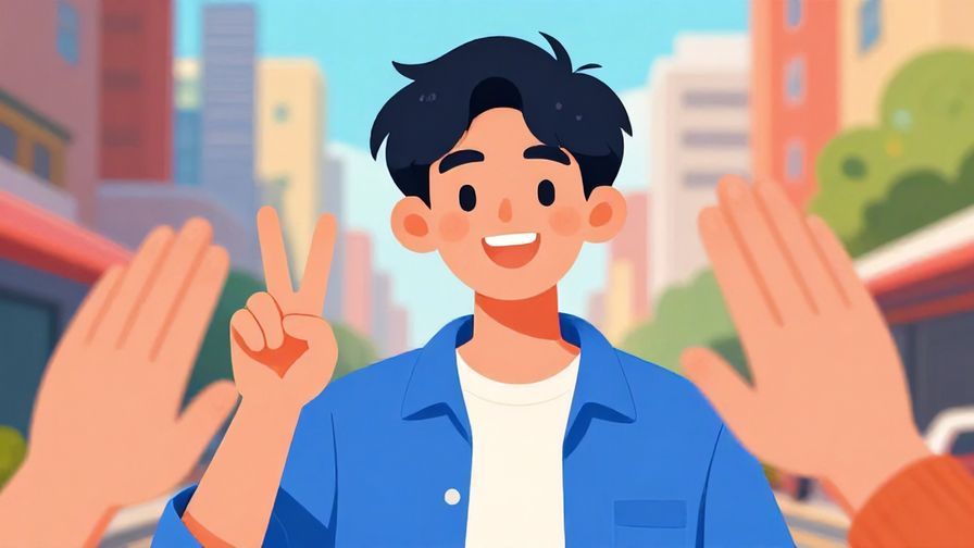 Illustration%20of%20a%20young%20person%20grinning%20and%20making%20a%20peace%20sign%20while%20asking%20someone%20to%20wait%2C%20colorful%20urban%20background%2C%20vibrant%20colors%2C%20illustrated%20style