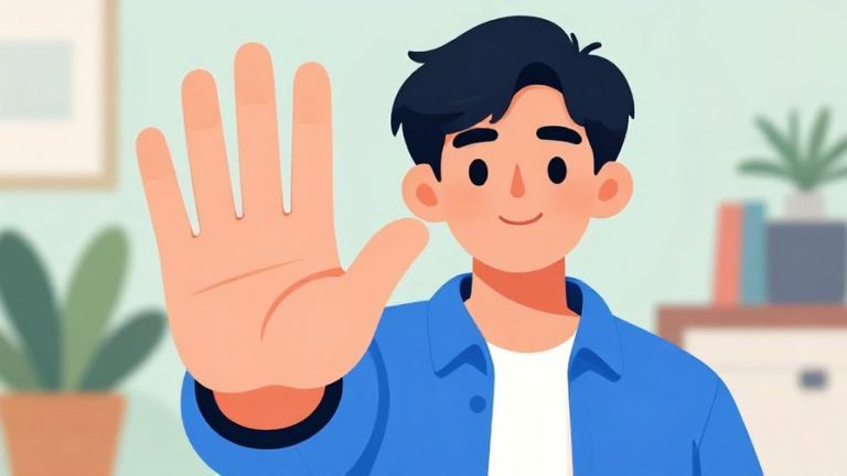 Illustration%20of%20a%20young%20person%20holding%20up%20a%20hand%20to%20signal%20stop%2C%20slightly%20smiling%20in%20a%20relaxed%20setting%2C%20vibrant%20colors%2C%20illustrated%20style