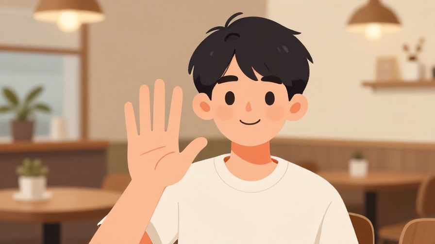 Illustration%20of%20a%20young%20person%20holding%20up%20a%20hand%20gently%20signaling%20“wait”%20with%20a%20smile%2C%20background%20of%20a%20cozy%20cafe%20setting%20with%20soft%20lighting%20and%20warm%20colors.