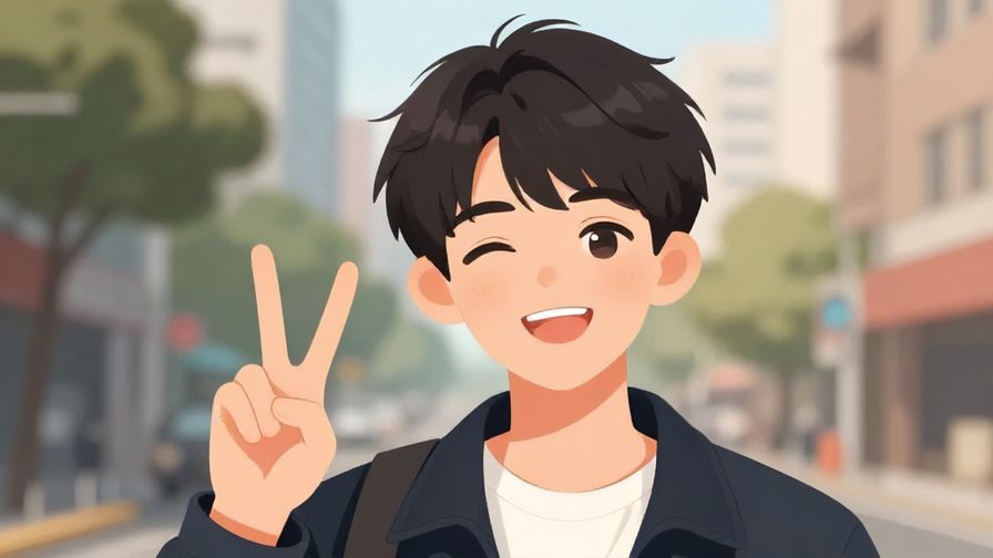 Illustration%20of%20a%20young%20person%20making%20a%20peace%20sign%20with%20a%20cheerful%20expression%2C%20urban%20background%2C%20illustrated%20style