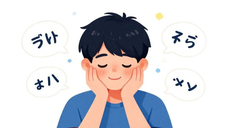 Illustration%20of%20a%20young%20person%20nodding%20with%20a%20soft%20smile%2C%20surrounded%20by%20floating%20thought%20bubbles%20with%20simple%20Japanese%20phrases%2C%20vibrant%20colors%2C%20illustrated%20style