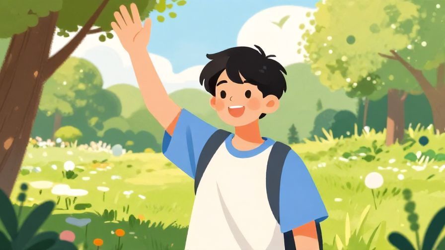Illustration%20of%20a%20young%20person%20smiling%20and%20waving%20in%20a%20park%2C%20bright%20sunny%20day%2C%20vibrant%20colors%2C%20illustrated%20style
