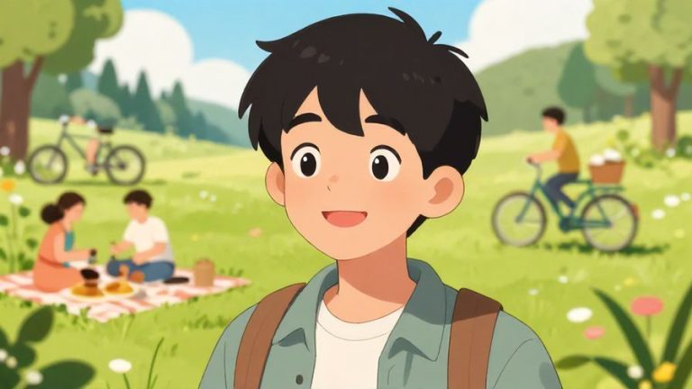 Illustration%20of%20a%20young%20person%20smiling%20and%20asking%20a%20question%20with%20curious%20eyes%2C%20background%20showing%20weekend%20activities%20like%20picnic%20and%20bicycle%20rides%2C%20vibrant%20colors%2C%20illustrated%20style