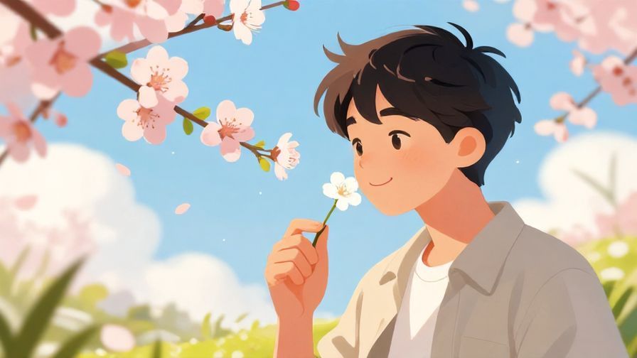 Illustration%20of%20a%20young%20person%20smiling%20while%20sniffing%20a%20flower%20on%20a%20spring%20day%2C%20vibrant%20colors%2C%20illustrated%20style