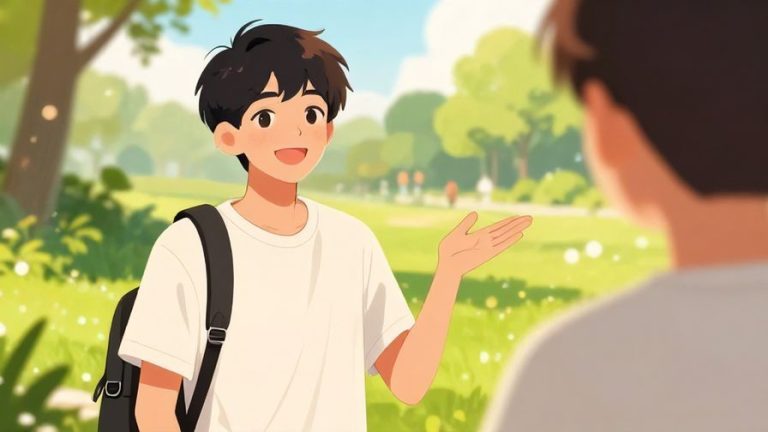 Illustration%20of%20a%20young%20person%20smiling%20and%20gesturing%20open-handedly%20to%20another%2C%20a%20sunny%20park%20background%2C%20vibrant%20colors%2C%20illustrated%20style