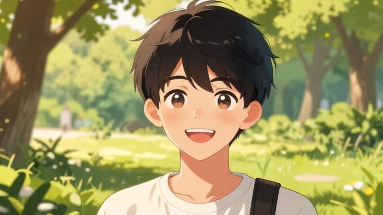 Illustration%20of%20a%20young%20person%20smiling%20brightly%20with%20sparkling%20eyes%20in%20a%20sunny%20park%2C%20detailed%20background%2C%20vibrant%20colors%2C%20illustrated%20style