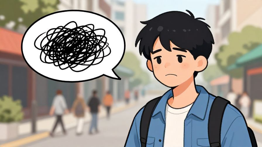 Illustration%20of%20a%20young%20person%20with%20a%20nervous%20smile%20and%20speech%20bubble%20filled%20with%20scribbles%2C%20casual%20street%20scene