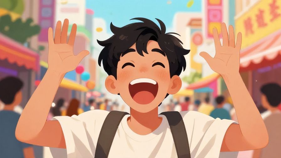 Illustration%20of%20a%20young%20person%20with%20wide%20open%20mouth%20and%20hands%20thrown%20up%20in%20joyful%20shock%2C%20colorful%20street%20festival%20background%2C%20vibrant%20colors%2C%20illustrated%20style