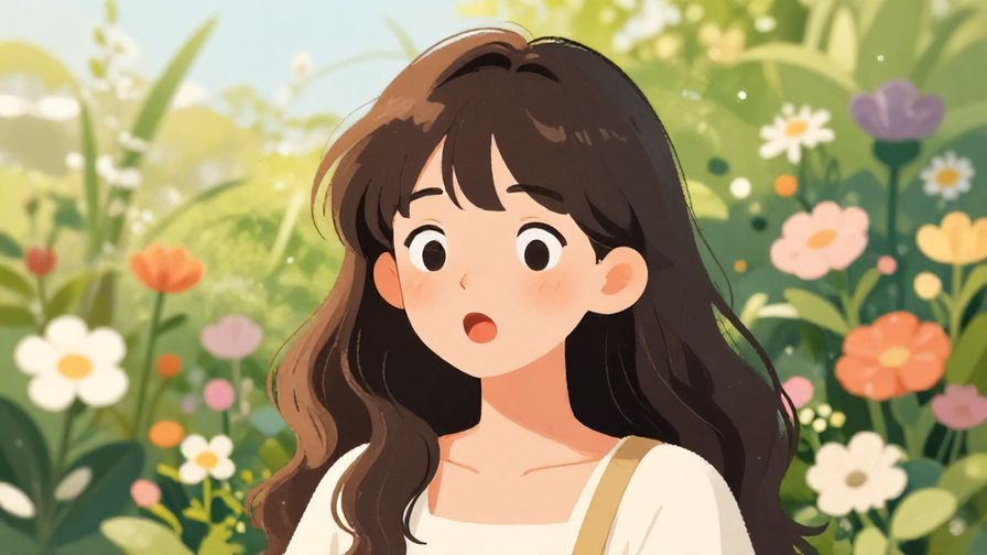 Illustration%20of%20a%20young%20woman%20with%20a%20lighthearted%20surprised%20expression%2C%20flower%20garden%20background%2C%20illustrated%20style