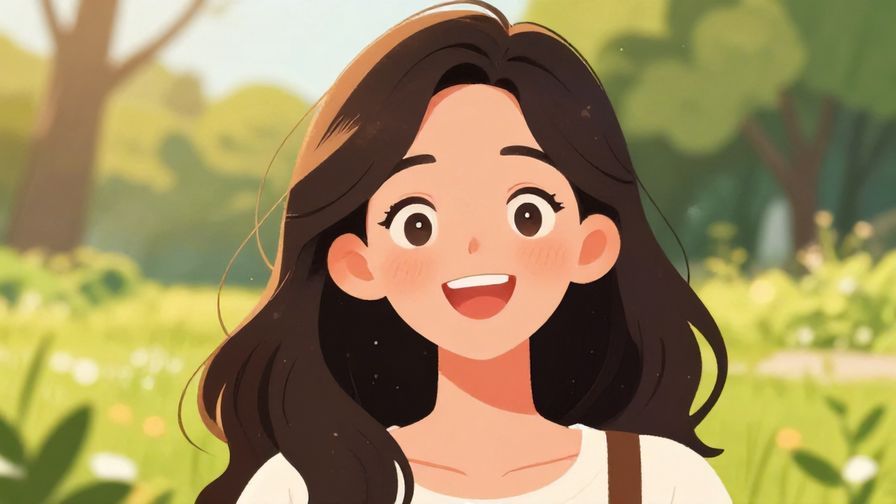 Illustration%20of%20a%20young%20woman%20with%20an%20excited%20smile%20and%20sparkling%20eyes%2C%20sunny%20park%20background%2C%20illustrated%20style