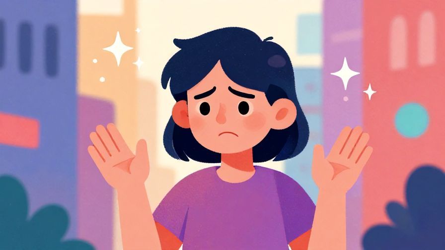 Illustration%20of%20an annoyed character waving hands dismissively%2C colorful urban background with soft dots and stars%2C vibrant illustrated style