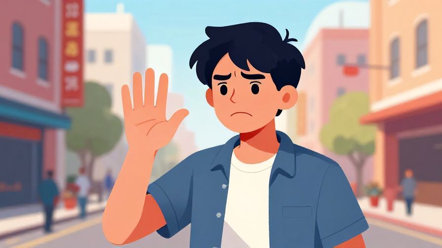 Illustration%20of%20an annoyed person waving their hand in frustration, casual urban background, vibrant colors, illustrated style