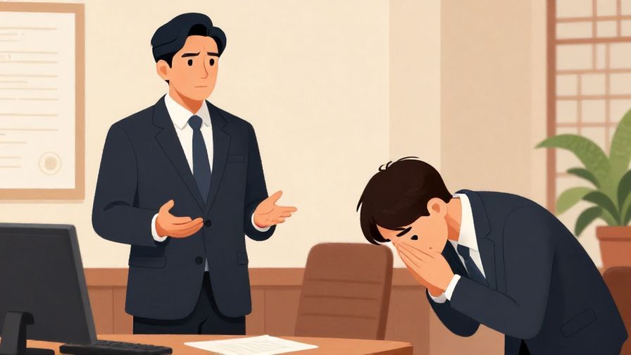 Illustration%20of%20an authoritative figure delivering a serious warning with a respectful bow, formal office setting, vibrant colors, illustrated style