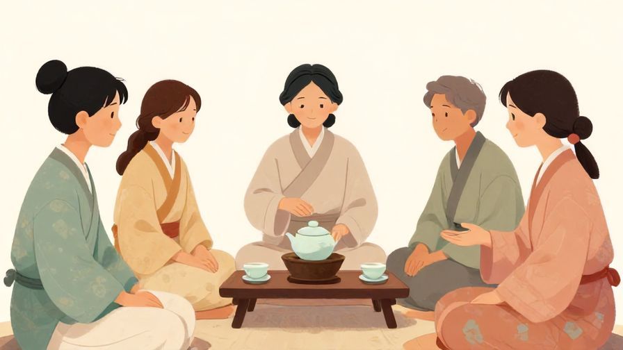 Illustration%20of%20an elegant traditional tea ceremony%20with people smiling and exchanging greetings%2C soft pastel colors