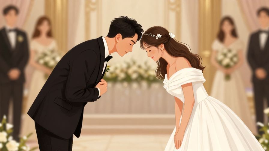 Illustration%20of%20an elegantly dressed person bowing slightly, formal event or ceremony setting, detailed background, illustrated style