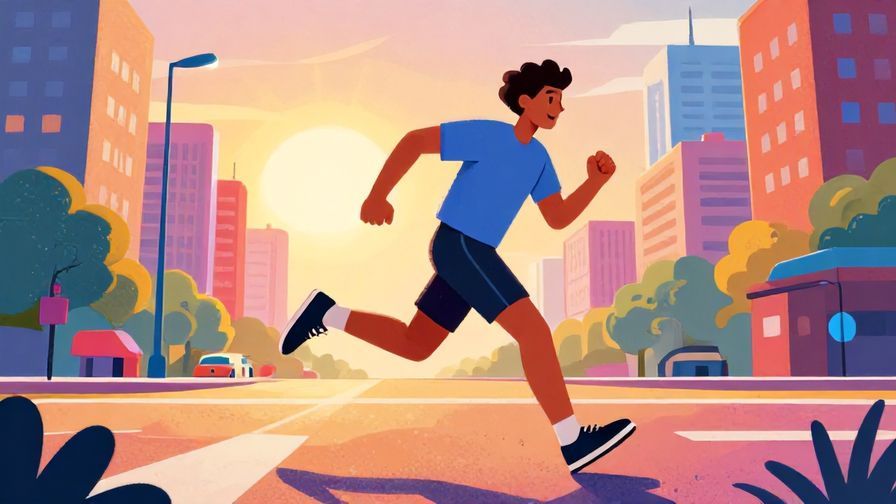 Illustration%20of%20an energetic person running through a vibrant cityscape at sunrise, full of determination and passion, vibrant colors, illustrated style