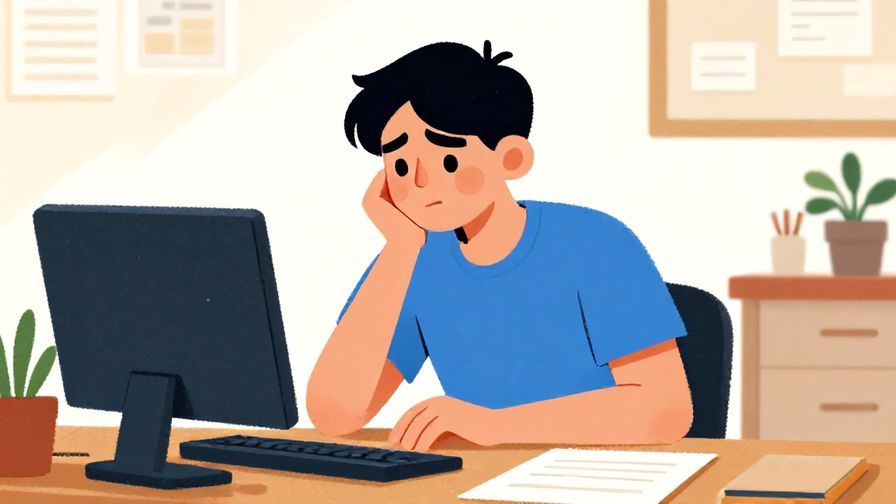Illustration%20of%20an intense, focused person sitting at a desk with a thoughtful expression, bright colors, illustrated style