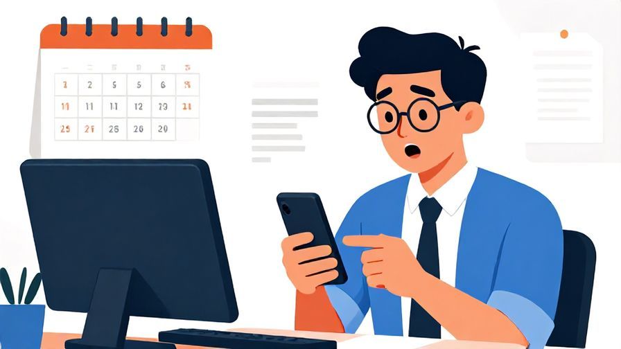 Illustration%20of%20an office worker receiving notification on phone%2C%20looking%20surprised%2C%20background%20with%20calendar%20and%20documents%2C%20vibrant%20colors%2C%20illustrated%20style