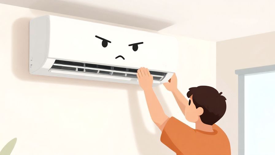 Illustration%20of%20an%20air%20conditioner%20with%20a%20face%20looking%20grumpy%2C%20person%20trying%20to%20fix%20it%20in%20a%20bright%20room%2C%20illustrated%20style