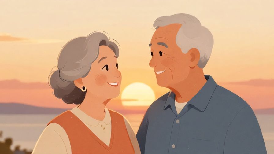 Illustration%20of%20an%20elderly%20couple%20smiling%20at%20each%20other%20with%20a%20sunset%20background%20symbolizing%20lasting%20love