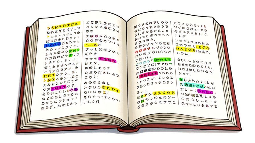 Illustration%20of%20an%20open%20Japanese%20dictionary%20with%20colorful%20highlighted%20words%20floating%20around%20like%20death%2C%20eternity%2C%20bond%2C%20vibrant%20colors%2C%20illustrated%20style