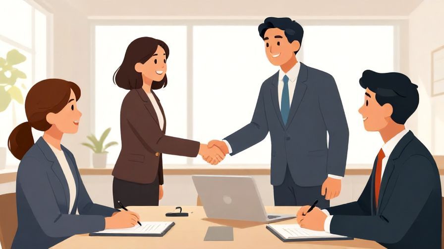 Illustration%20of%20business colleagues shaking hands in a bright conference room during afternoon, formal and optimistic