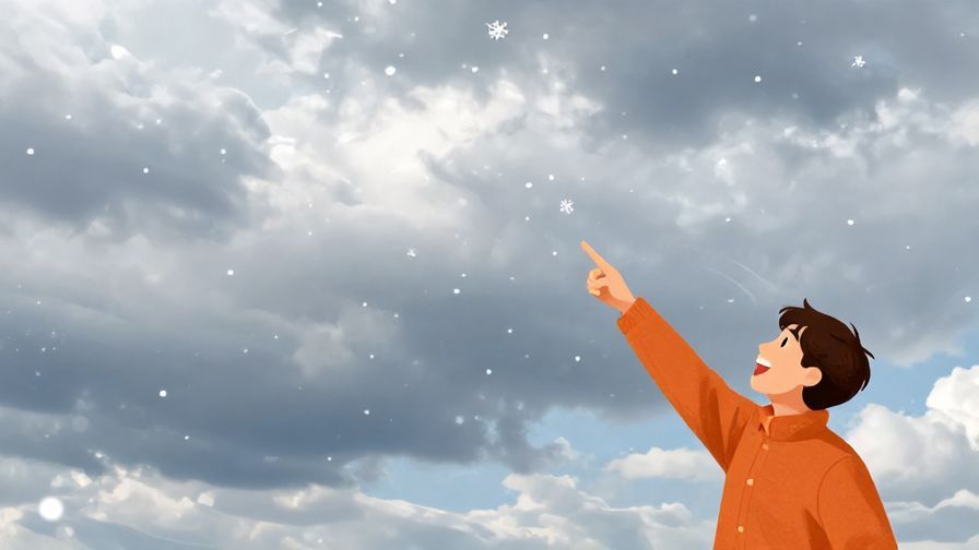 Illustration%20of%20cloudy%20sky%20with%20snowflakes%20starting%20to%20fall%2C%20person%20pointing%20to%20the%20sky%20excitedly%2C%20vibrant%20colors