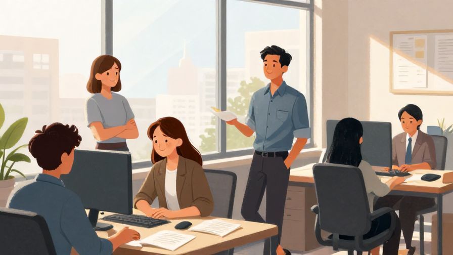 Illustration%20of%20office coworkers smiling and relaxing by the window in the afternoon light, illustrated style