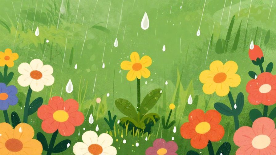 Illustration%20of%20raindrops%20falling%20on%20vibrant%20flowers%20blooming%20in%20spring%2C%20symbolizing%20growth%20after%20hardship%2C%20bright%20colors%2C%20illustrated%20style