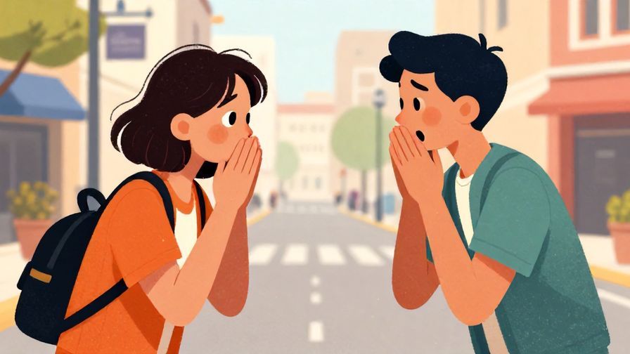 Illustration%20of%20someone accidentally bumping into another person and apologizing with a surprised expression, casual street scene, detailed background, vibrant colors, illustrated style
