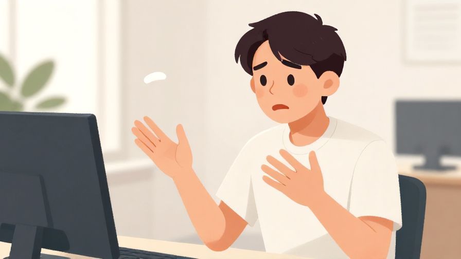 Illustration%20of%20someone explaining nervously with hands gesturing, soft office environment