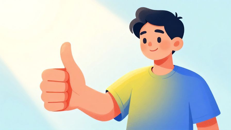 Illustration%20of%20someone giving a thumbs-up with a relaxed smile, bright background with soft light rays, vibrant colors, illustrated style
