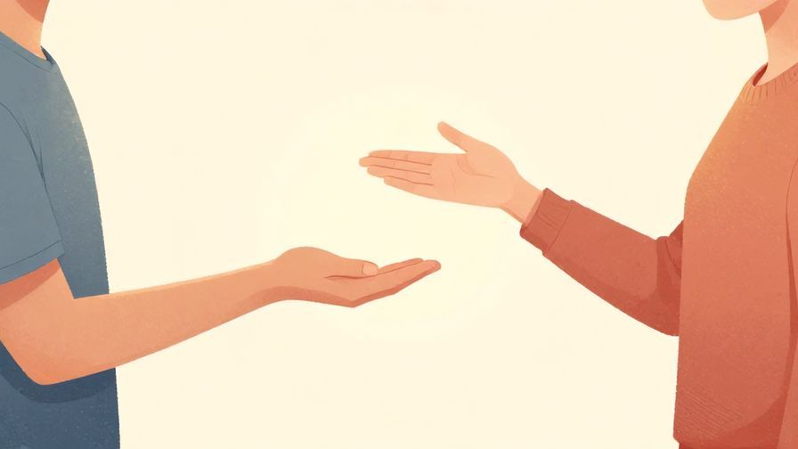 Illustration%20of%20someone politely gesturing to another person to take their turn, with a soft pastel background and warm lighting