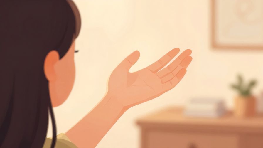 Illustration%20of%20someone politely holding a hand up while explaining something, soft indoor lighting, warm tones, illustrated style