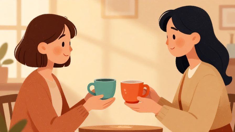 Illustration%20of%20someone politely offering two different colored cups to another person%2C warm room lighting%2C gentle smile%2C illustrated style