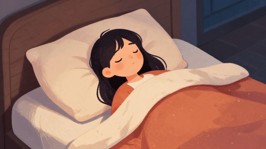 Illustration%20of%20someone relaxing peacefully in bed, with soft pillows and warm blankets, calm night atmosphere, cozy colors, illustrated style