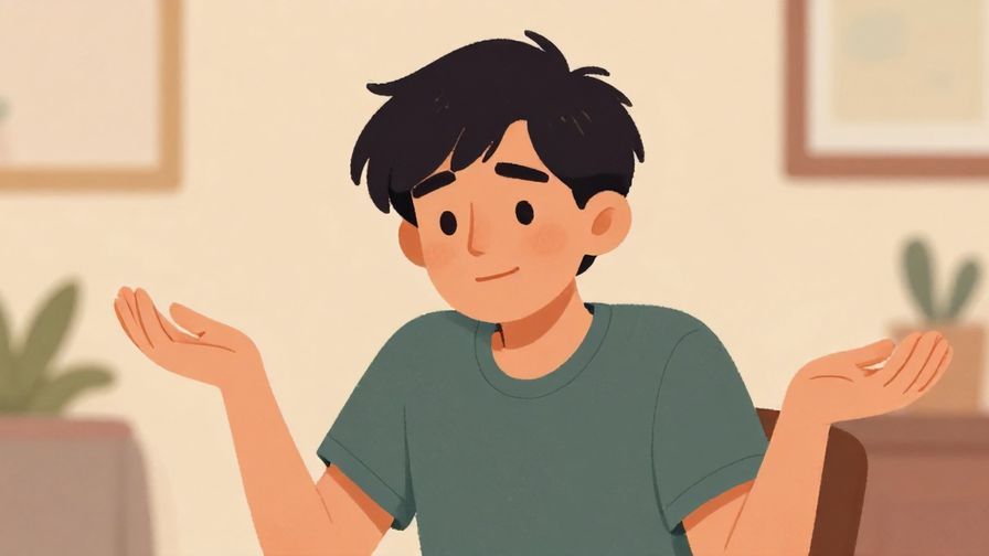 Illustration%20of%20someone shrugging lightly with a friendly, relaxed smile in a casual setting, warm colors, illustrated style