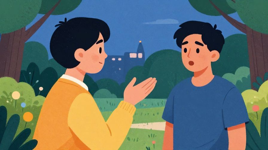 Illustration%20of%20someone%20gesturing%20thoughtfully%20towards%20another%20person%20who%20looks%20surprised%2C%20evening%20park%20setting%2C%20vibrant%20colors%2C%20illustrated%20style