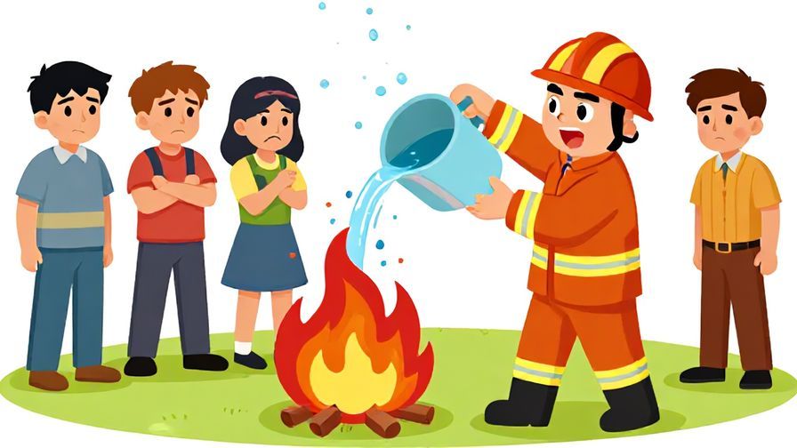 Illustration%20of%20someone%20pouring%20water%20onto%20a%20fire%20while%20others%20look%20disappointed%2C%20bright%20colors%2C%20cartoon%20style