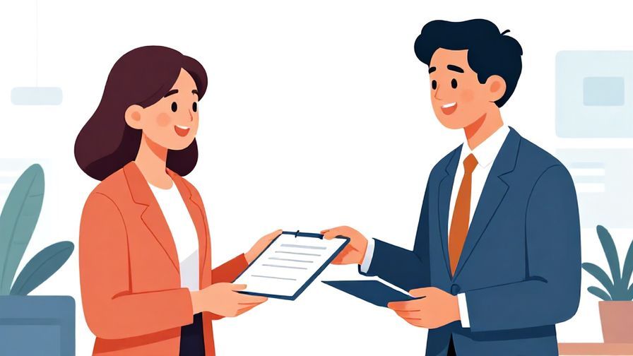 Illustration%20of%20two business people exchanging documents with respectful smiles, modern office background, clean vibrant colors