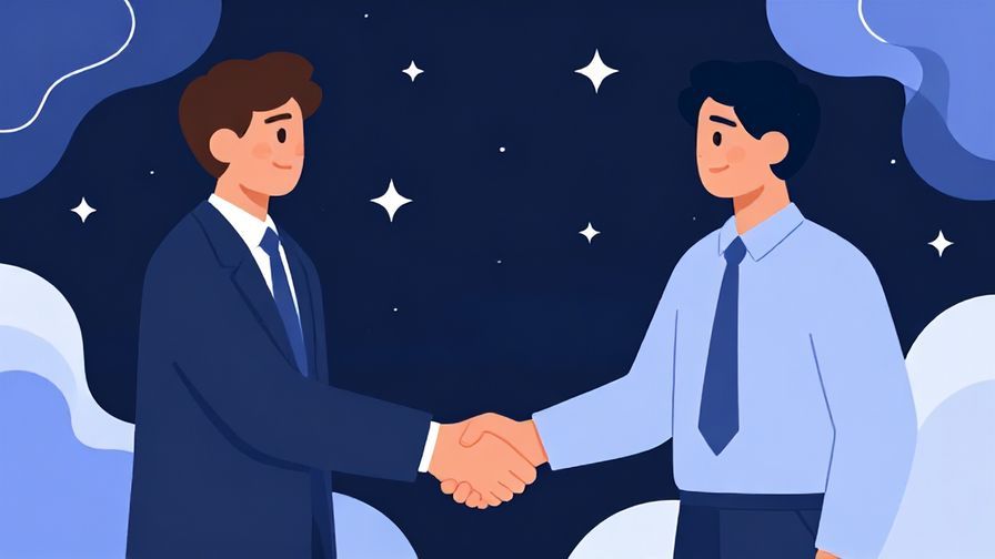 Illustration%20of%20two business people shaking hands with a background of stars and abstract shapes